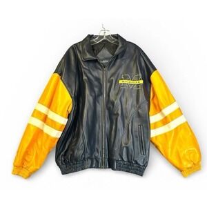 Vtg 90s Y2K Steve & Barry's Michigan Faux Leather Bomber Varsity Jacket XL